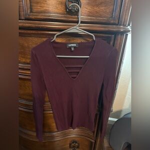 Express Women's Deep Burgundy V-Neck Blouse